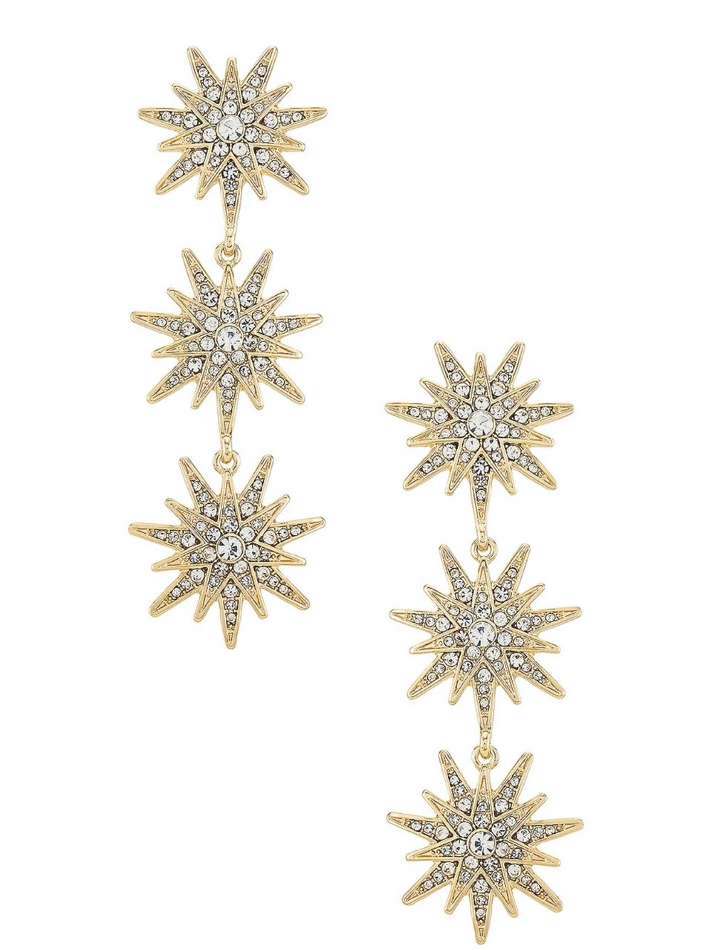 BaubleBar Callisto Gold and Clear Crystal Triple Starburst Drop Earrings